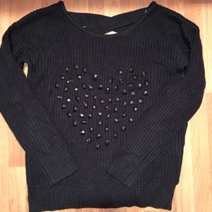 Material Girl Black Rhinestone Heart Sweater
